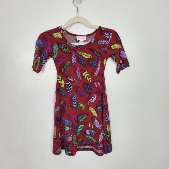 LuLaRoe Girl's Adeline Feather Print Girl's Dress Size 2 - Picture 1 of 7